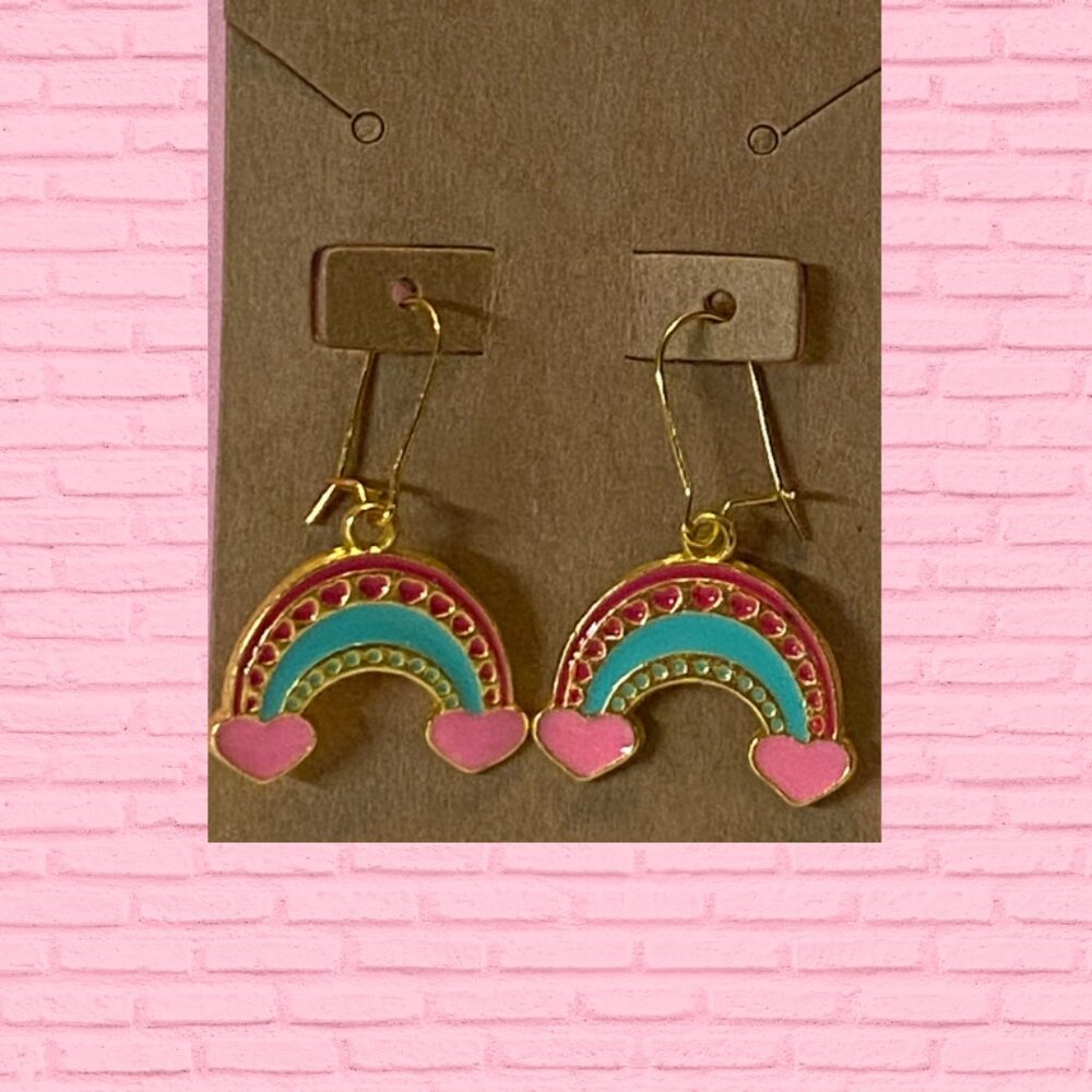 Valentine's Day Rainbows with Hearts Earrings for Kids